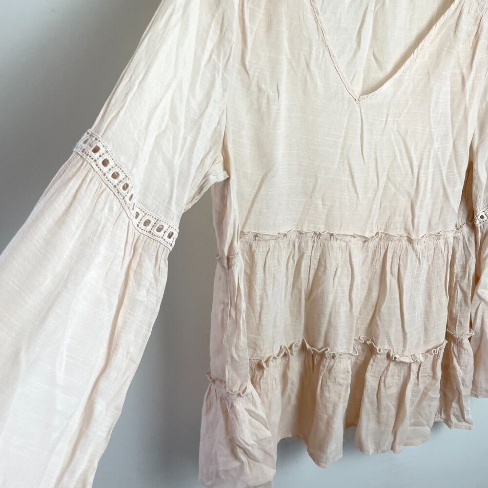 Spence Tiered Ruffle Boho‎ Tunic Top Large Open Stitch Crochet Flowy Ethereal